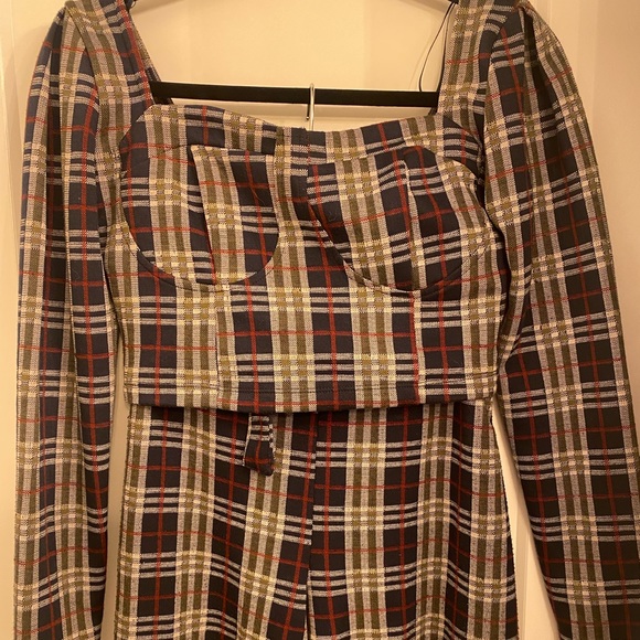 Free People Checkered Crop Top and Pants Set in Navy and Cream - Picture 7 of 16